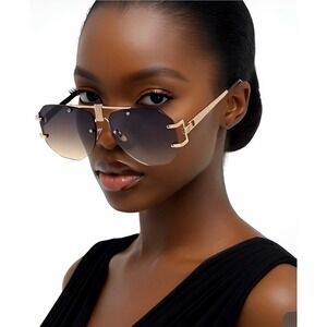 Elegant Classy Oversized Exaggerated Luxury Hot Men Women Brown Square Rimless‎